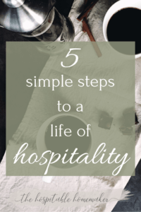 coffee mugs and pot with text overlay 5 simple steps to a life of hospitality 